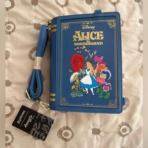 Disney Alice in Wonderland Blue and Gold Book-Shaped Bag